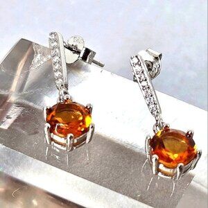 Natural Round Citrine 7mm 925 Sterling Silver  Earrings